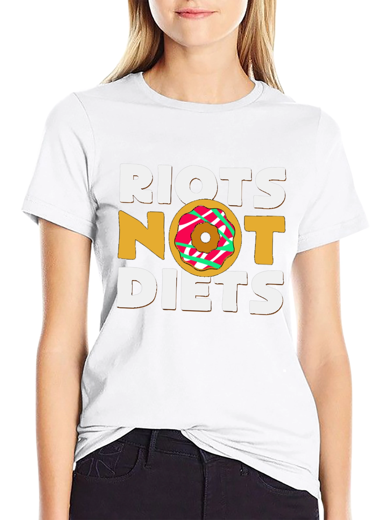 Riots Not Diets Donut Graphic Tee - Black