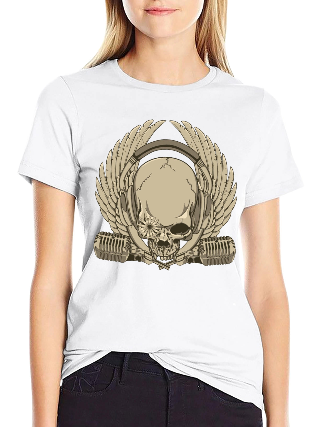 Skull with Headphones & Wings Graphic T-Shirt