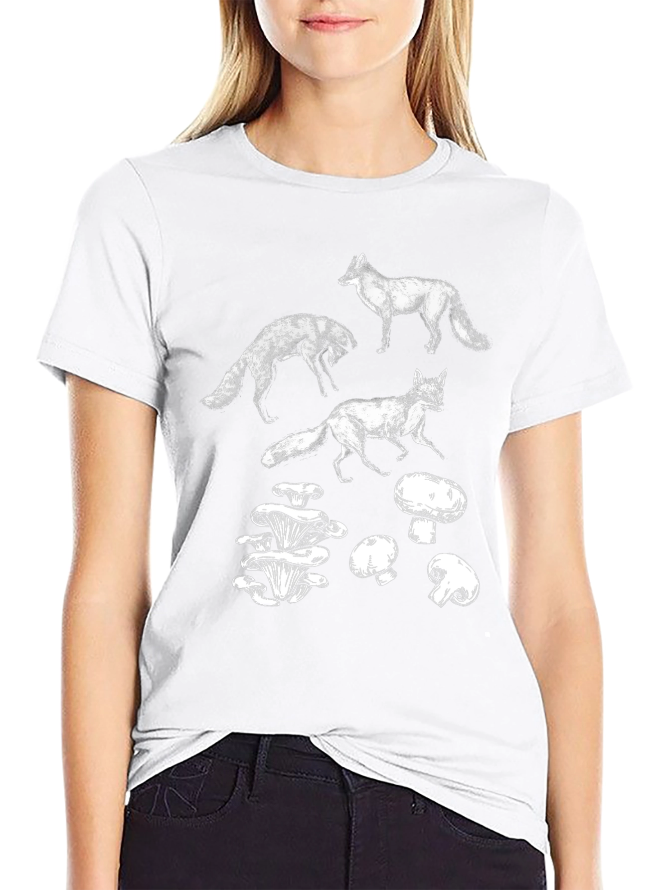 Fox and Mushroom Graphic T-Shirt