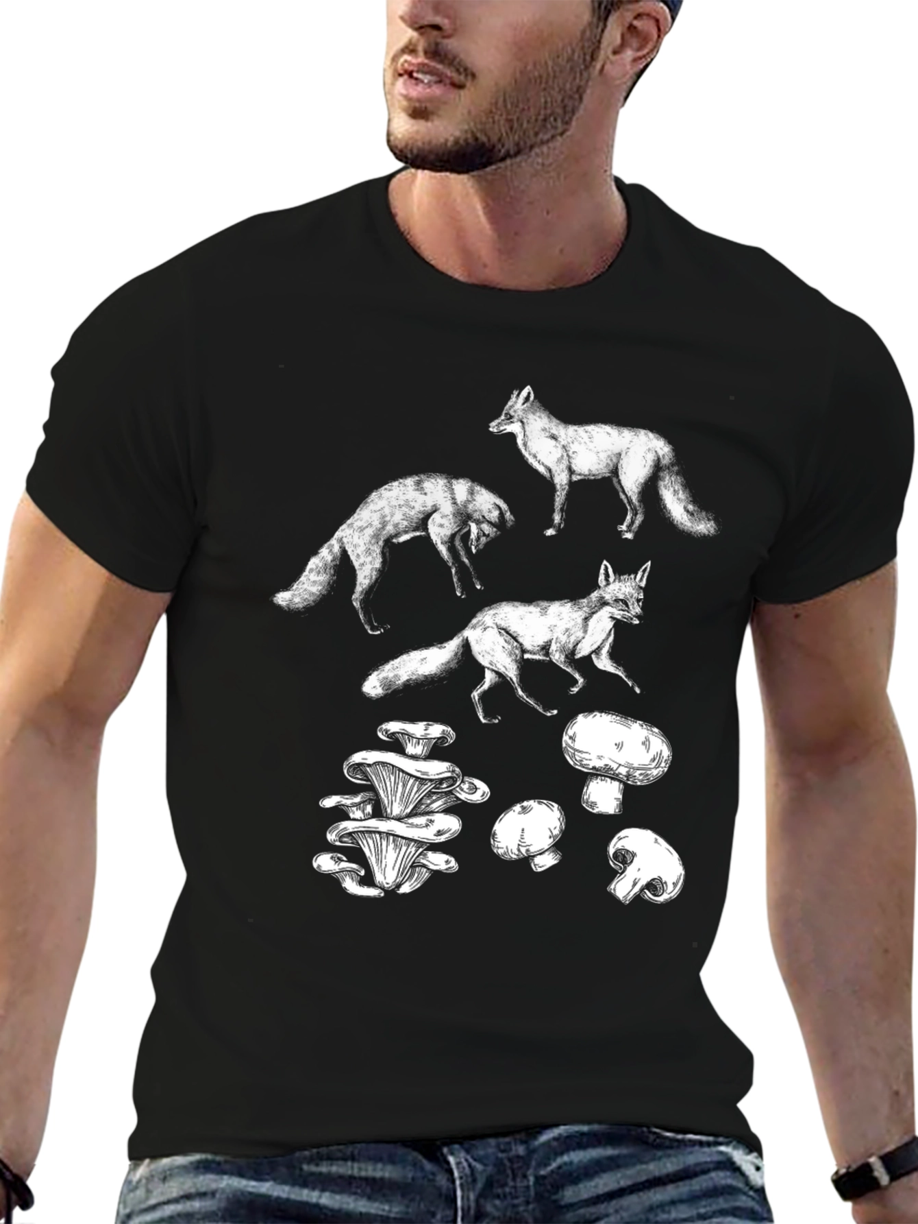 Fox and Mushroom Graphic T-Shirt