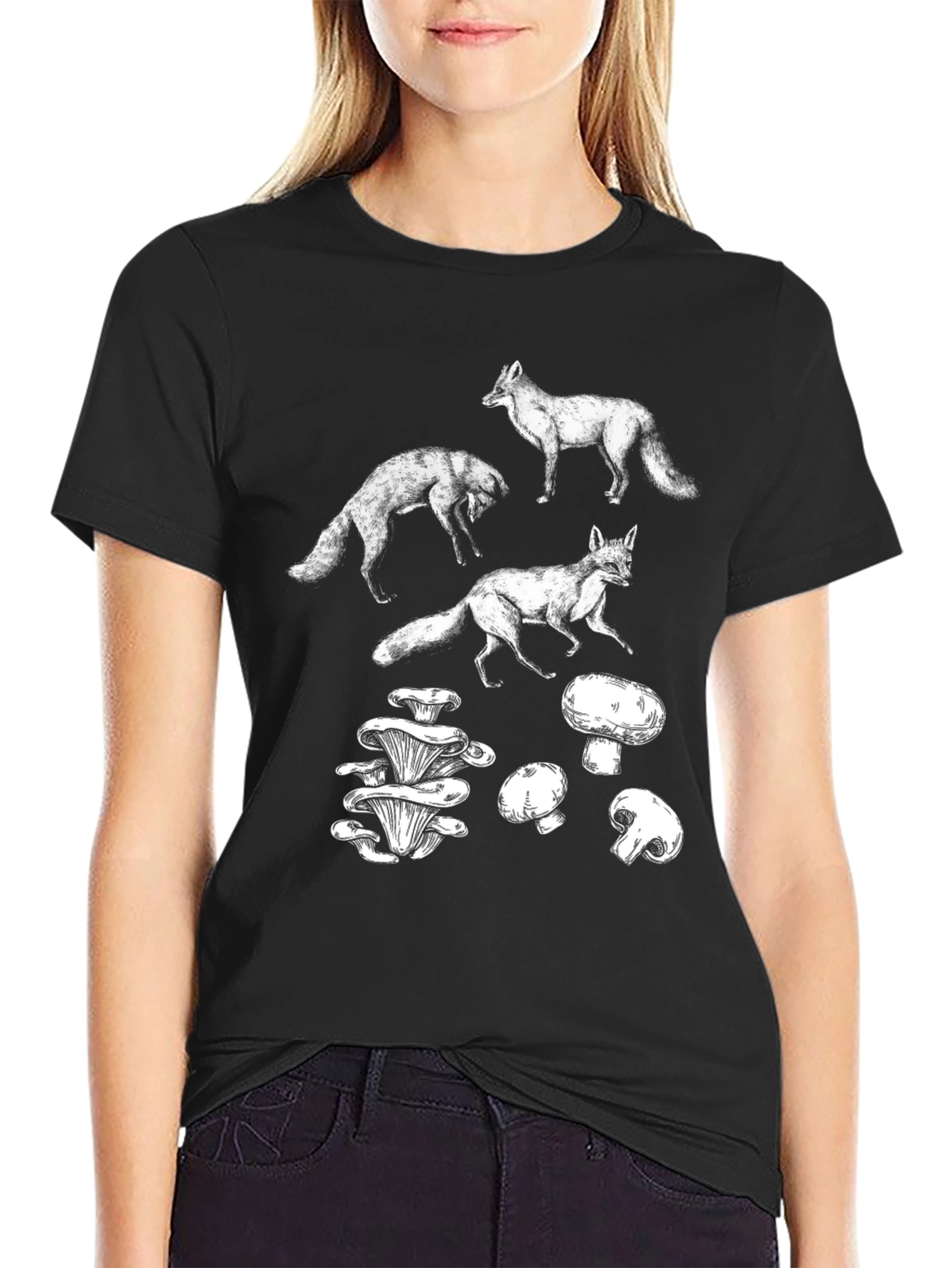 Fox and Mushroom Graphic T-Shirt