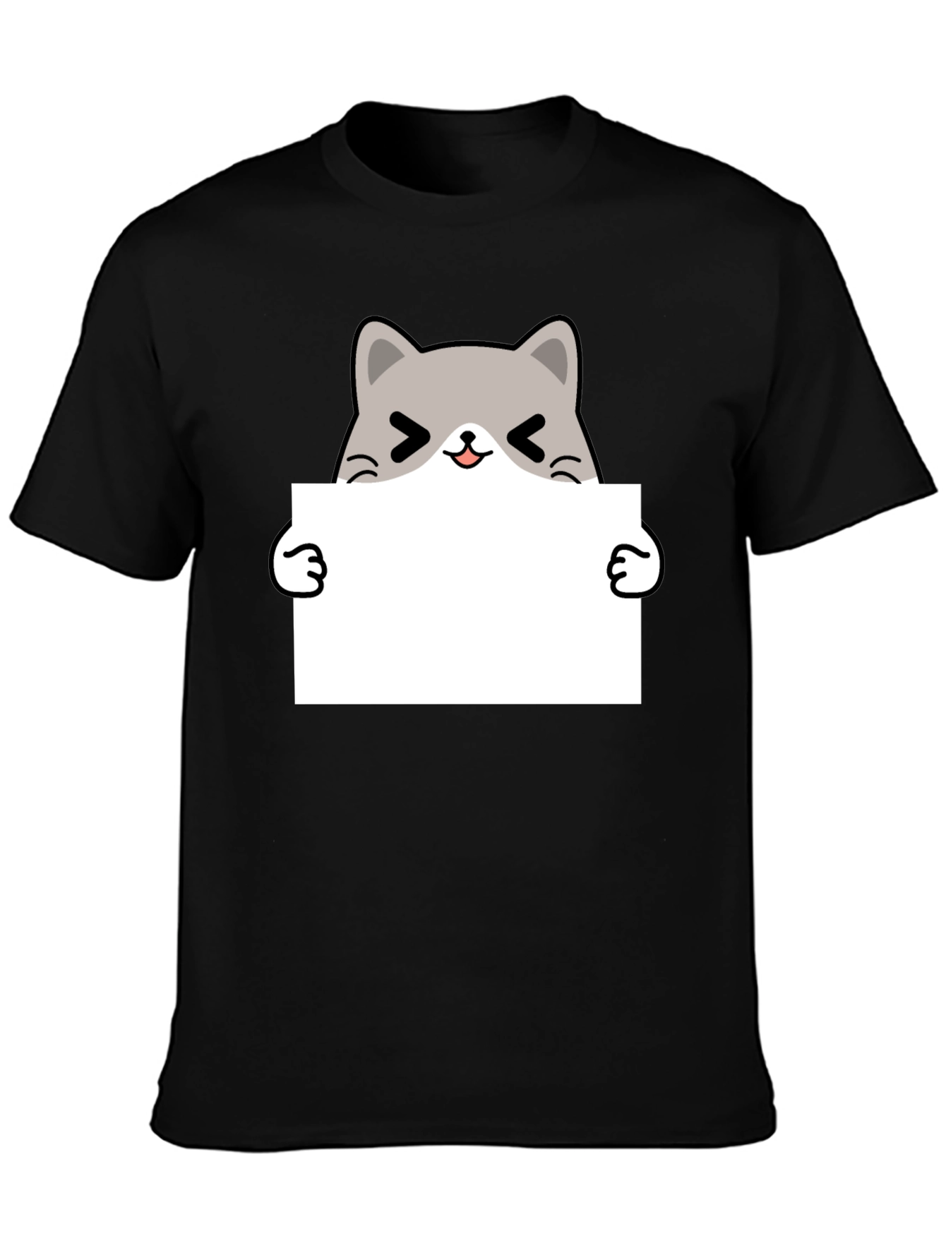 Cute Cat Holding Sign Black T-Shirt