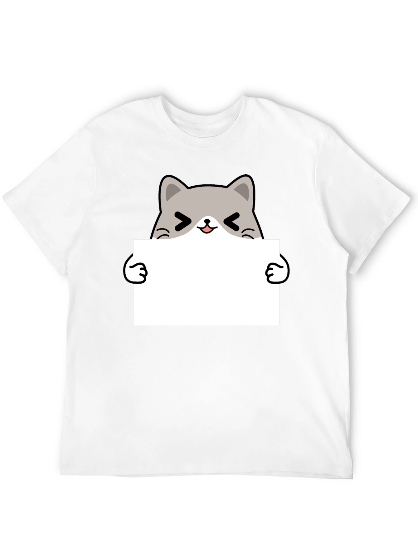 Cute Cat Holding Sign Black T-Shirt