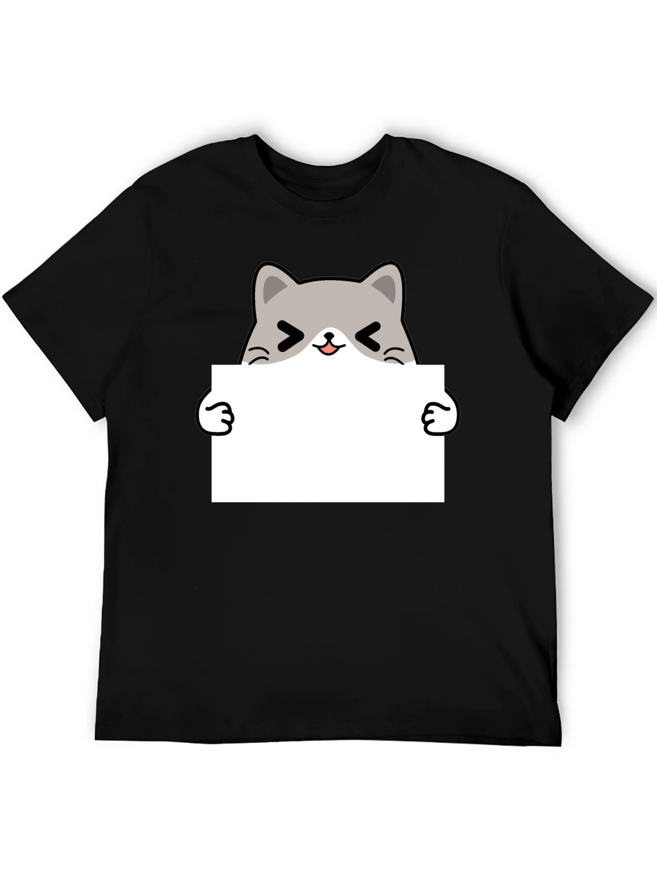 Cute Cat Holding Sign Black T-Shirt