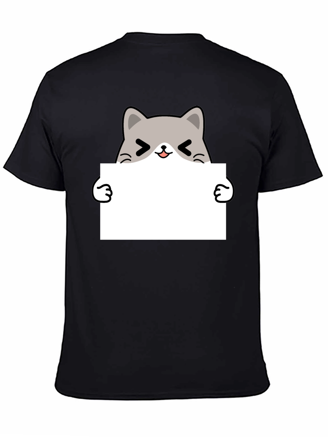 Cute Cat Holding Sign Black T-Shirt