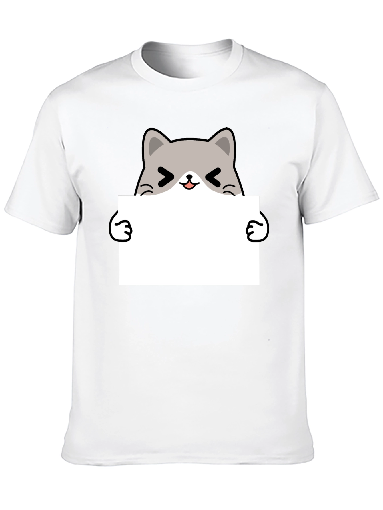 Cute Cat Holding Sign Black T-Shirt