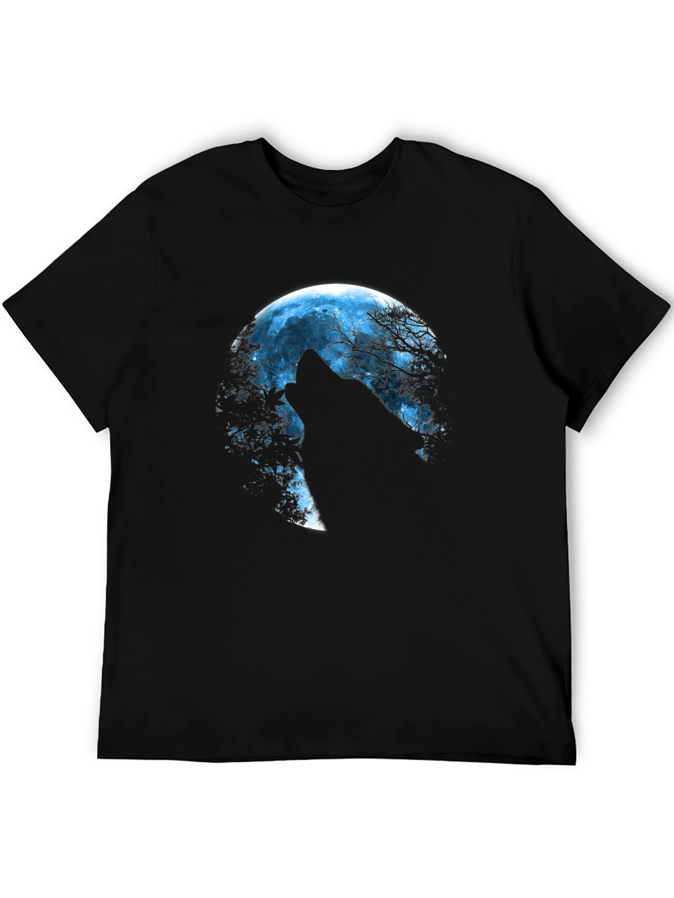 Wolf Howling at Moon Graphic Black T-Shirt