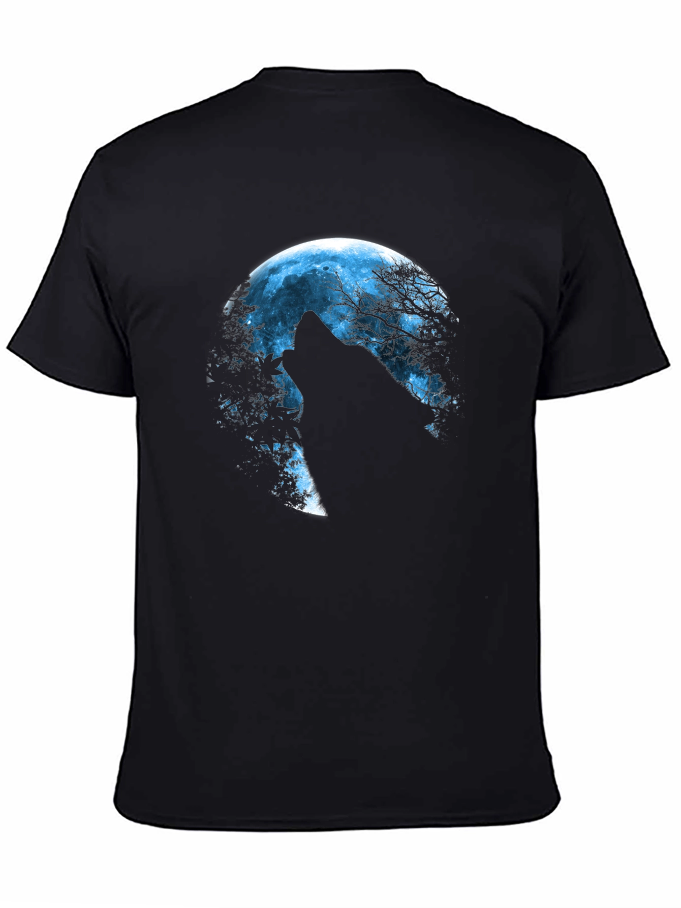 Wolf Howling at Moon Graphic Black T-Shirt