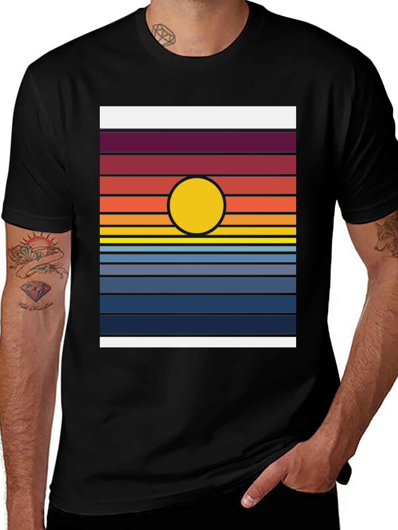 Retro Sunset Striped Graphic Tee