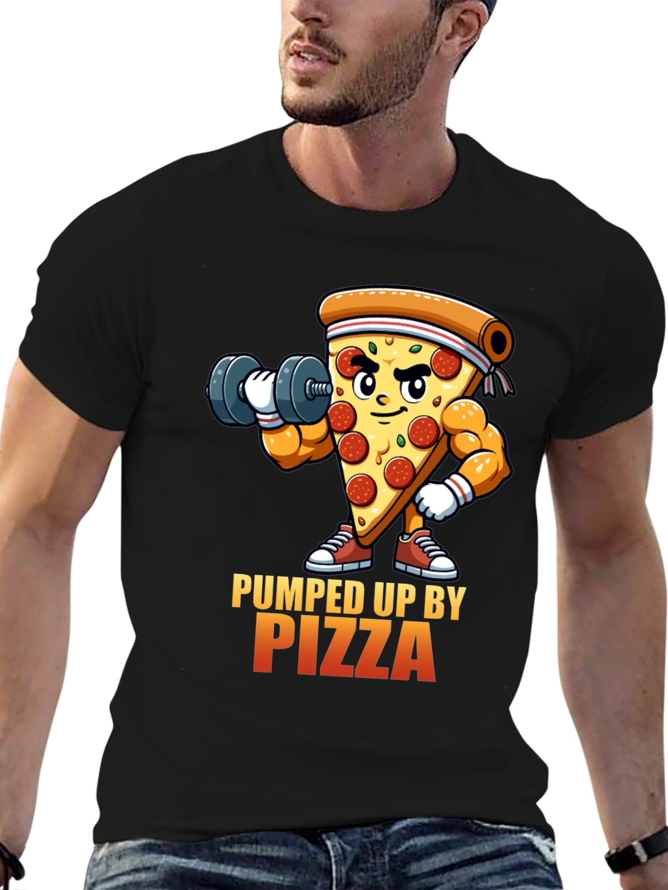 Pumped Up By Pizza Black T-Shirt