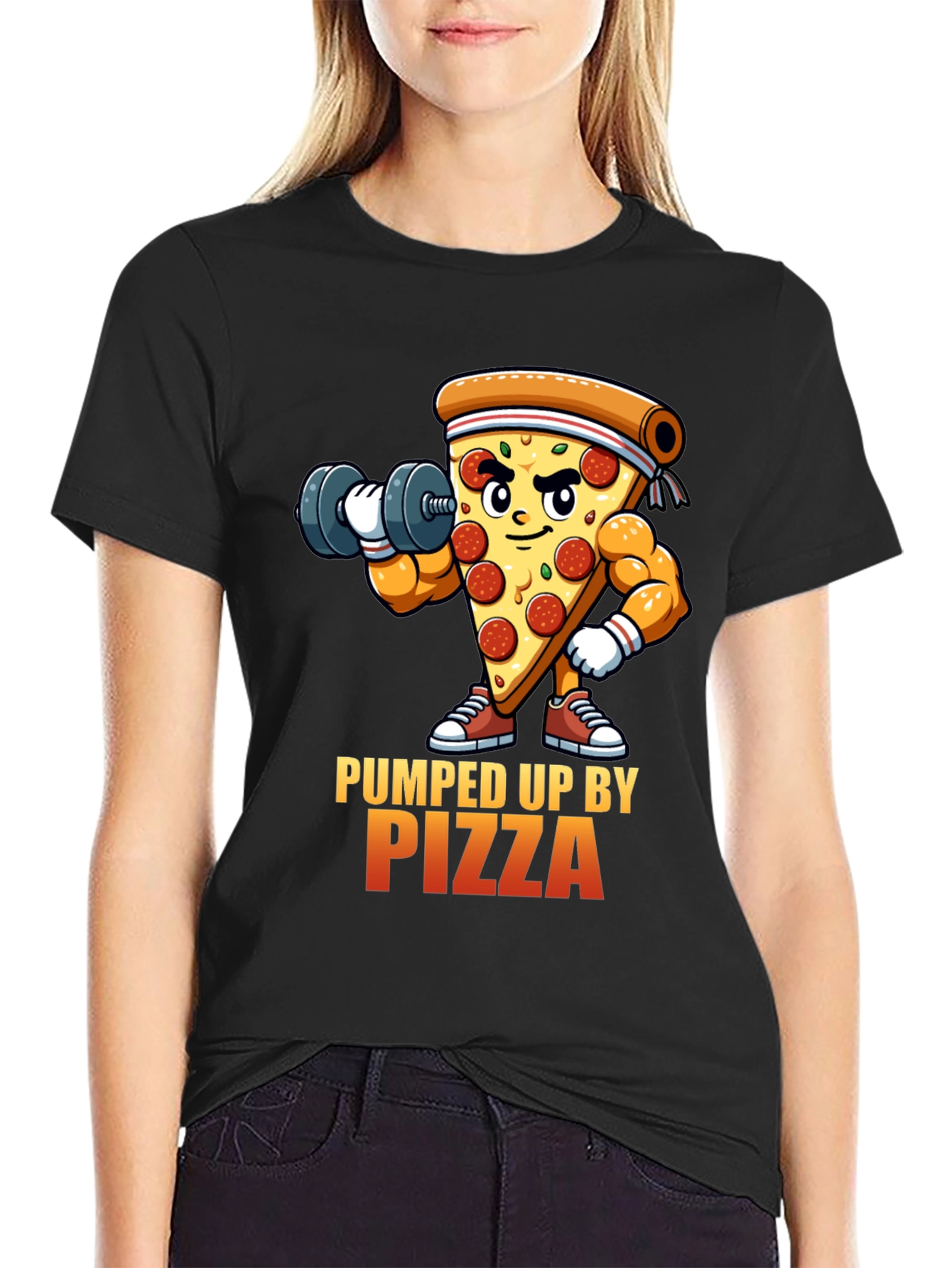 Pumped Up By Pizza Black T-Shirt