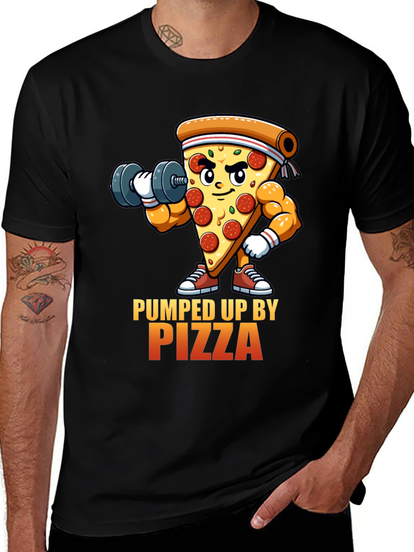 Pumped Up By Pizza Black T-Shirt