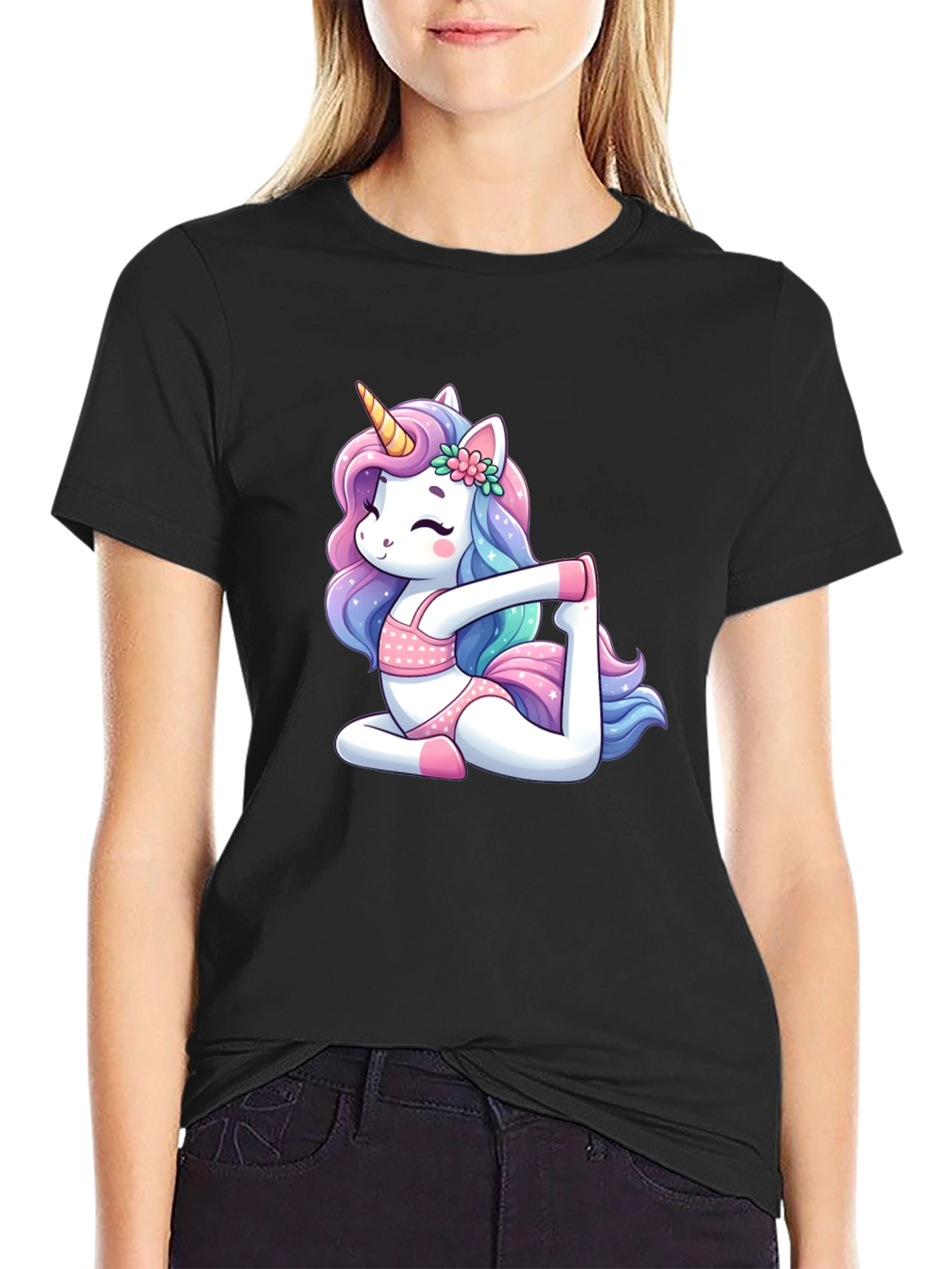 Unicorn Yoga Black T-Shirt