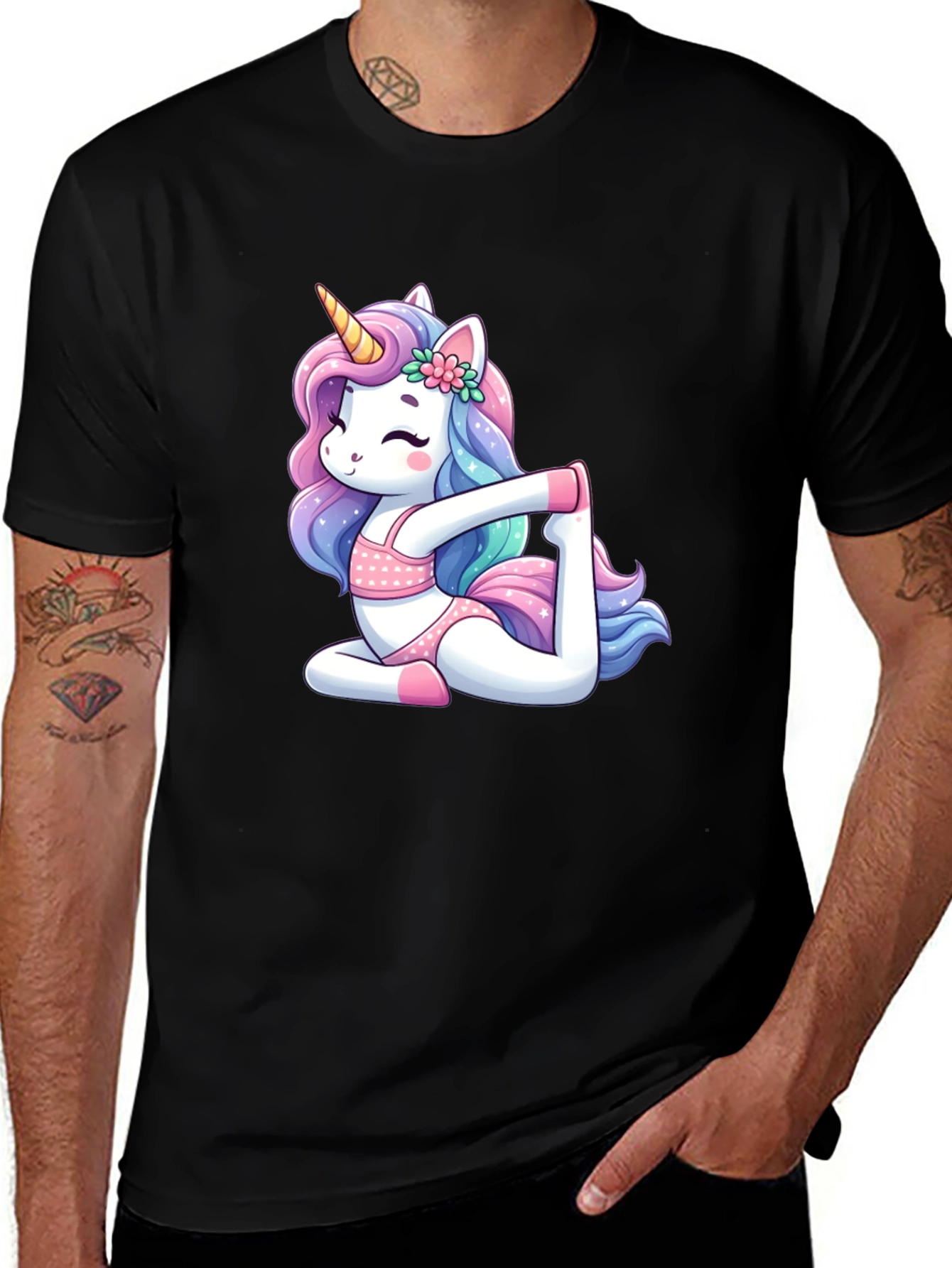 Unicorn Yoga Black T-Shirt