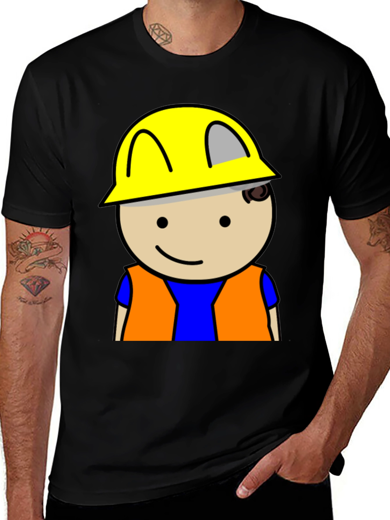Construction Worker Graphic Tee - Black Cotton T-Shirt