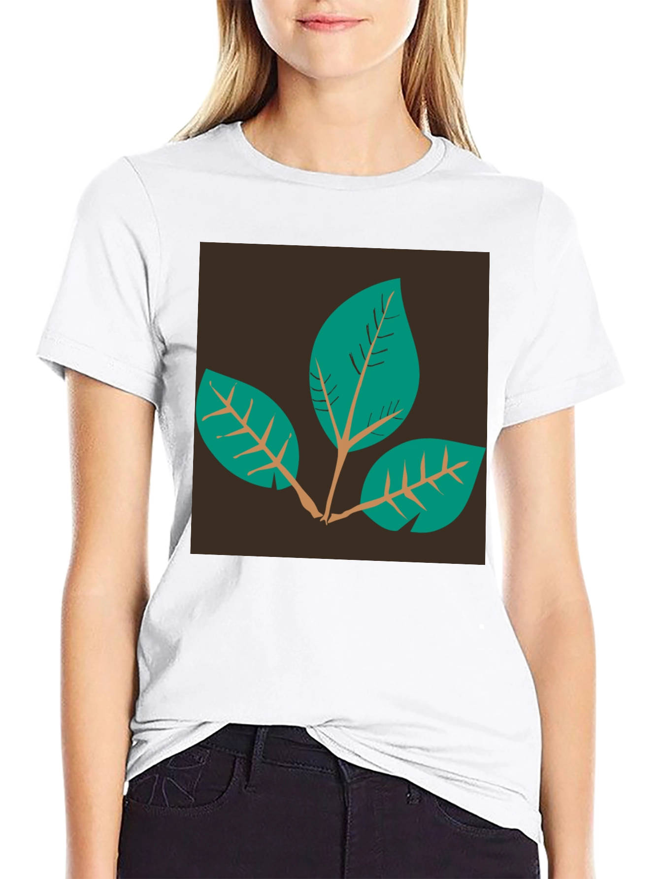 Leaf Motif Black T-Shirt