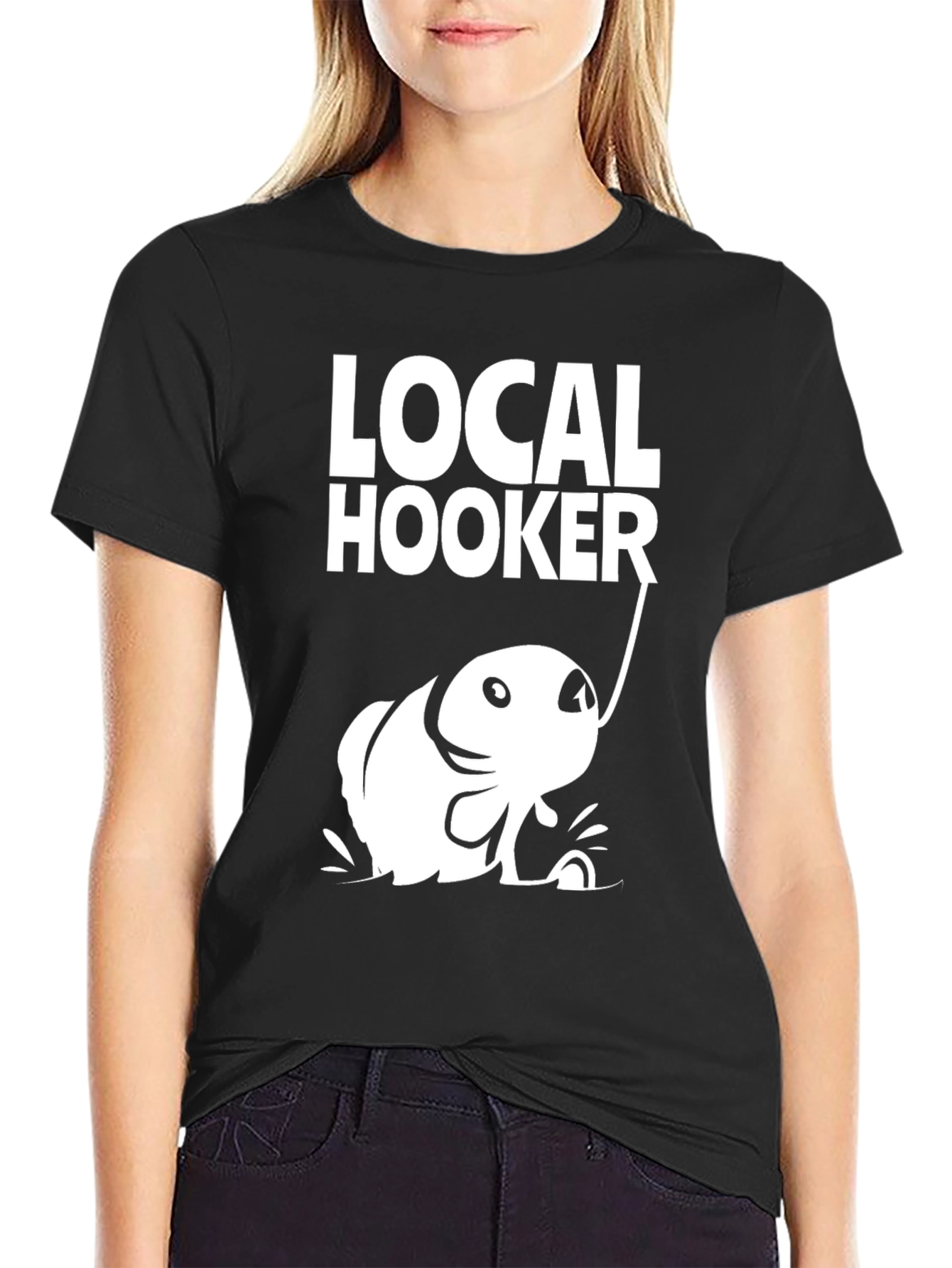 Local Hooker Black Cotton T-Shirt for Fishing Enthusiasts
