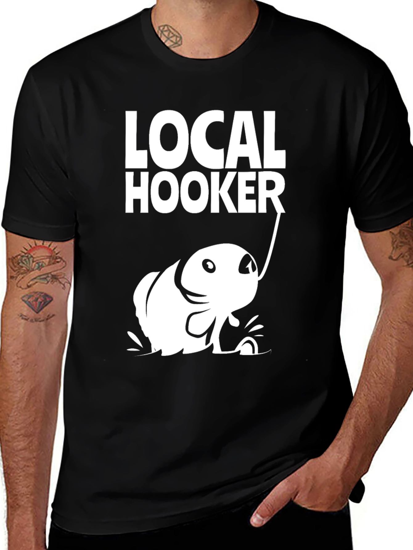 Local Hooker Black Cotton T-Shirt for Fishing Enthusiasts