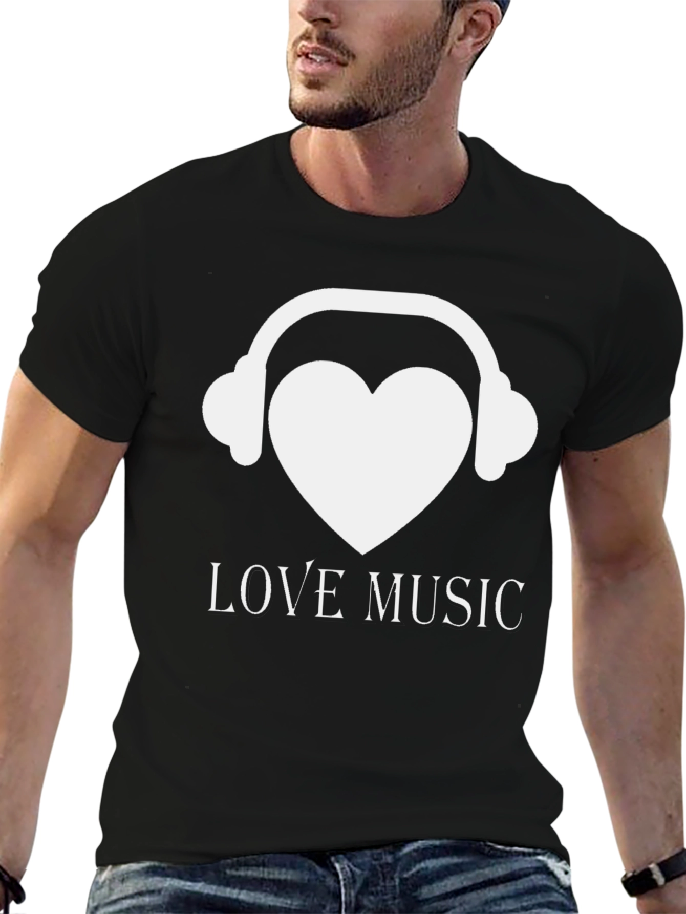 Love Music Graphic Tee - Black Cotton Blend