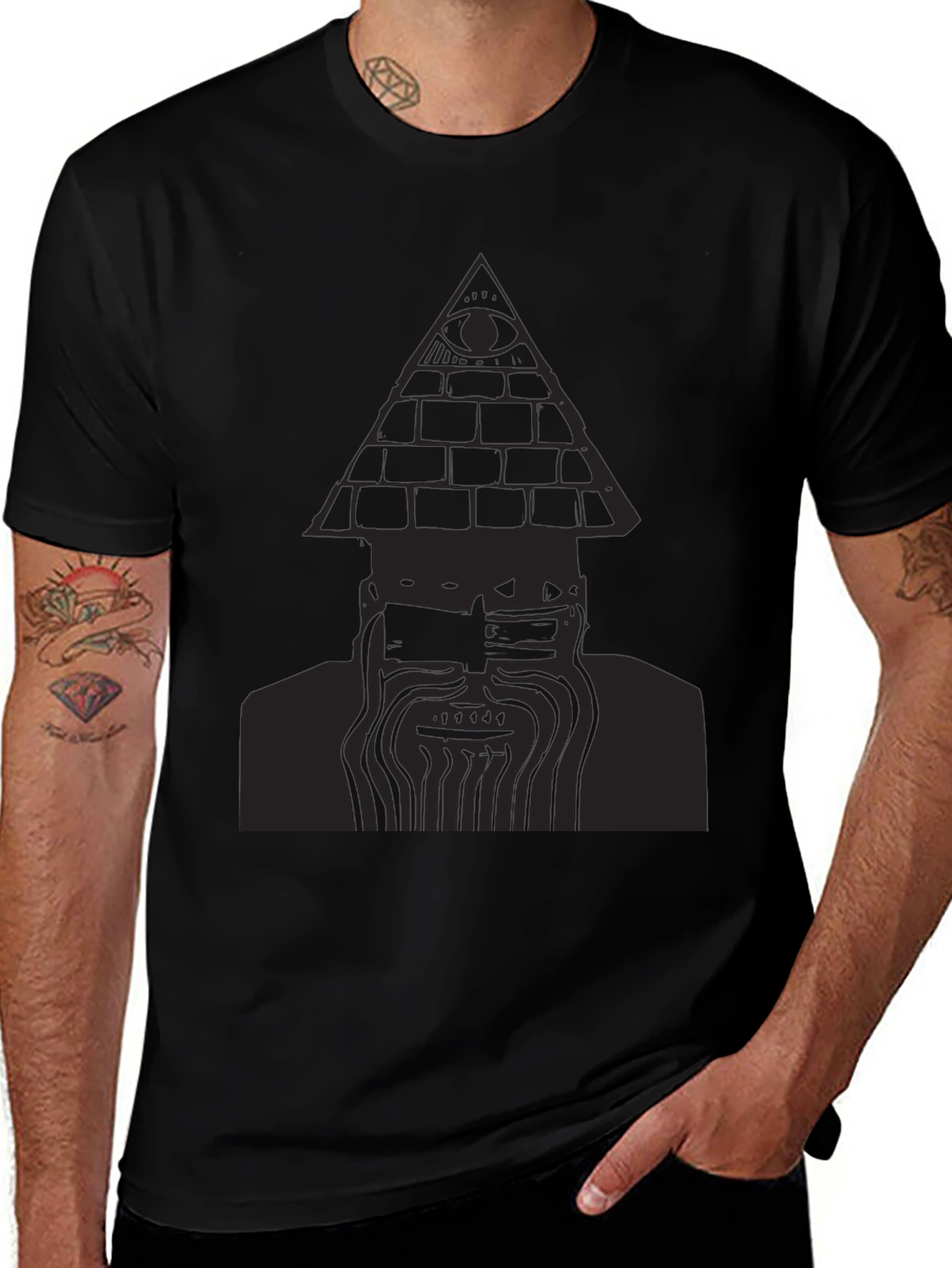 Mens Black T-Shirt with Pyramid Eye Design