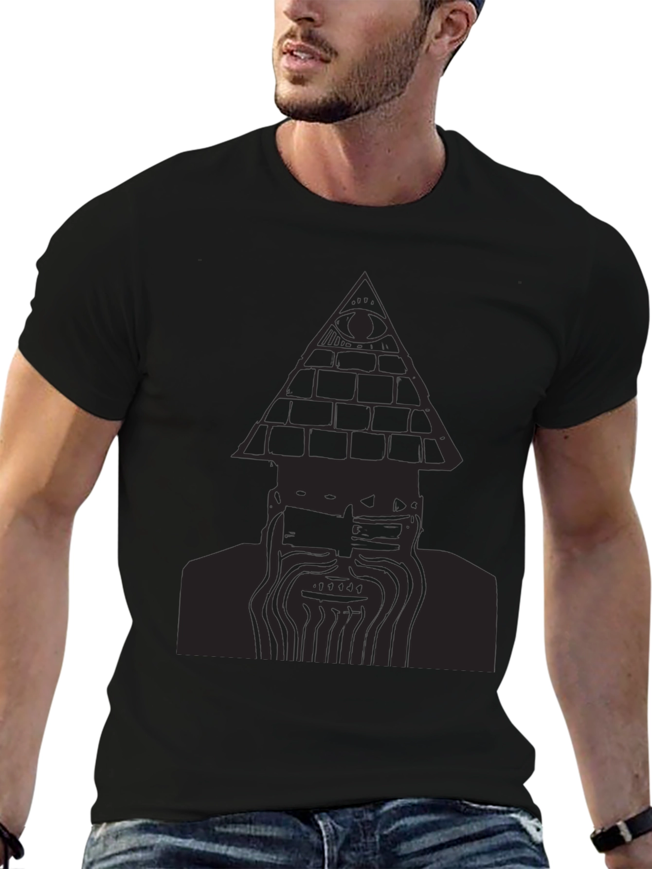Mens Black T-Shirt with Pyramid Eye Design