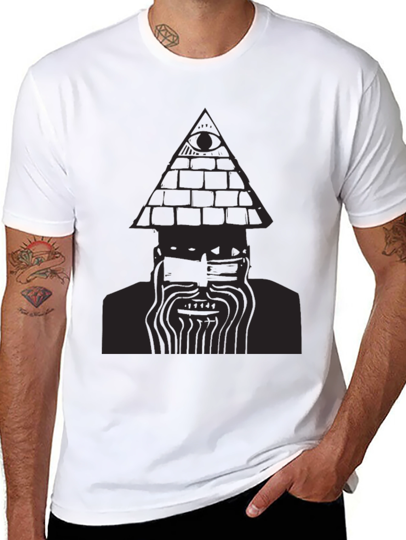 Mens Black T-Shirt with Pyramid Eye Design