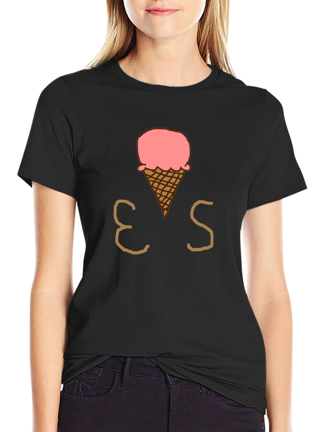 Ice Cream Cone Graphic T-Shirt - Casual Black Tee
