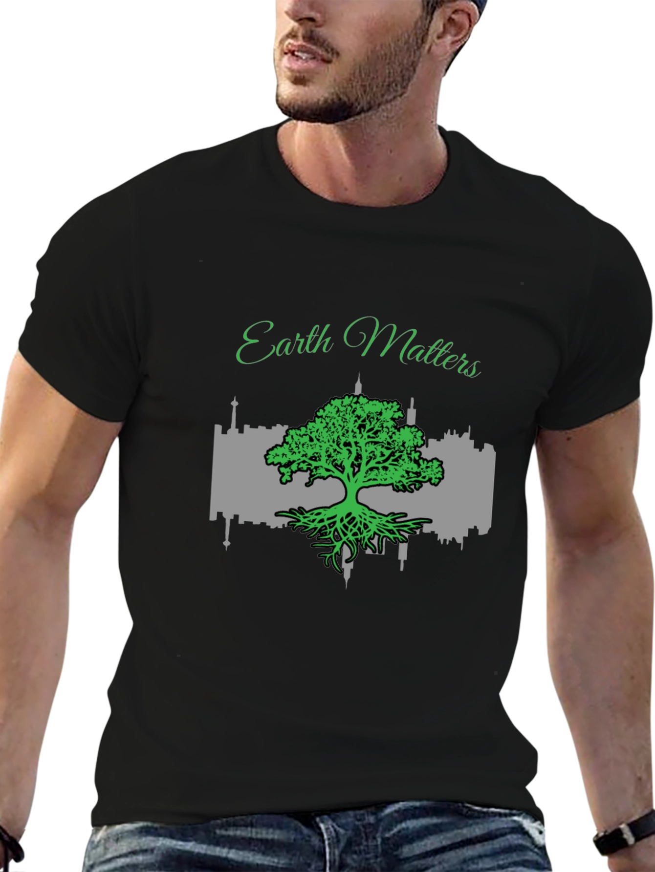 Earth Matters Graphic Tee - Black Cotton T-Shirt