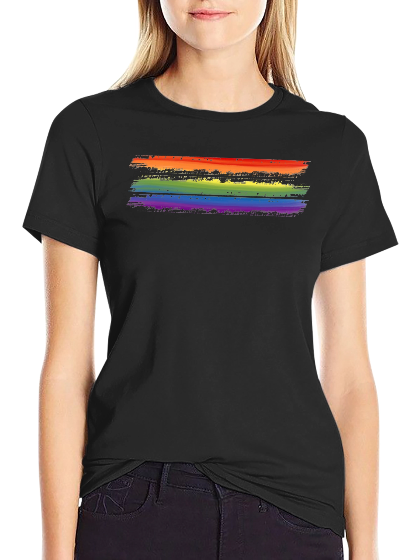 Rainbow Stripe Graphic Black T-Shirt