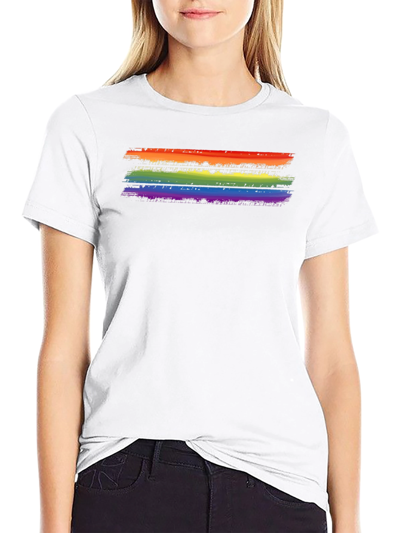 Rainbow Stripe Graphic Black T-Shirt