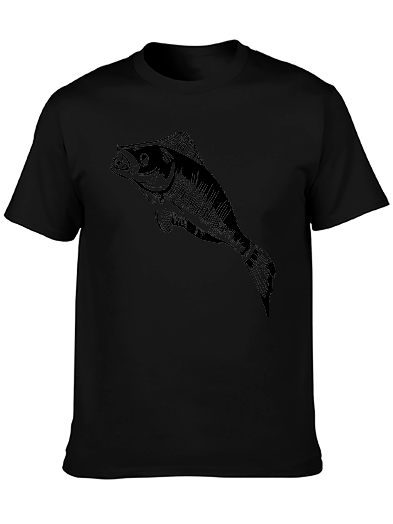 Mens Black T-Shirt with Fish Graphic