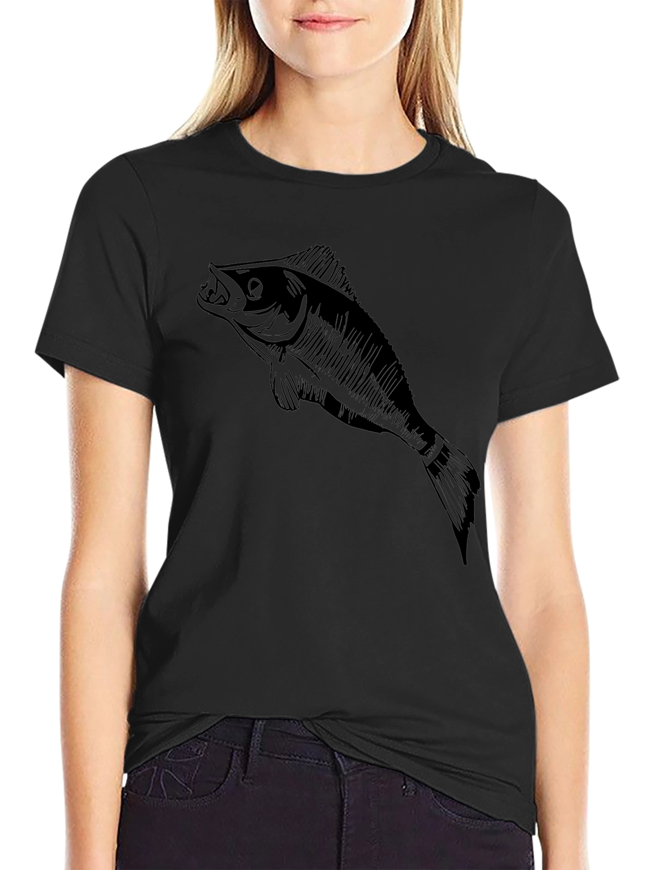 Mens Black T-Shirt with Fish Graphic