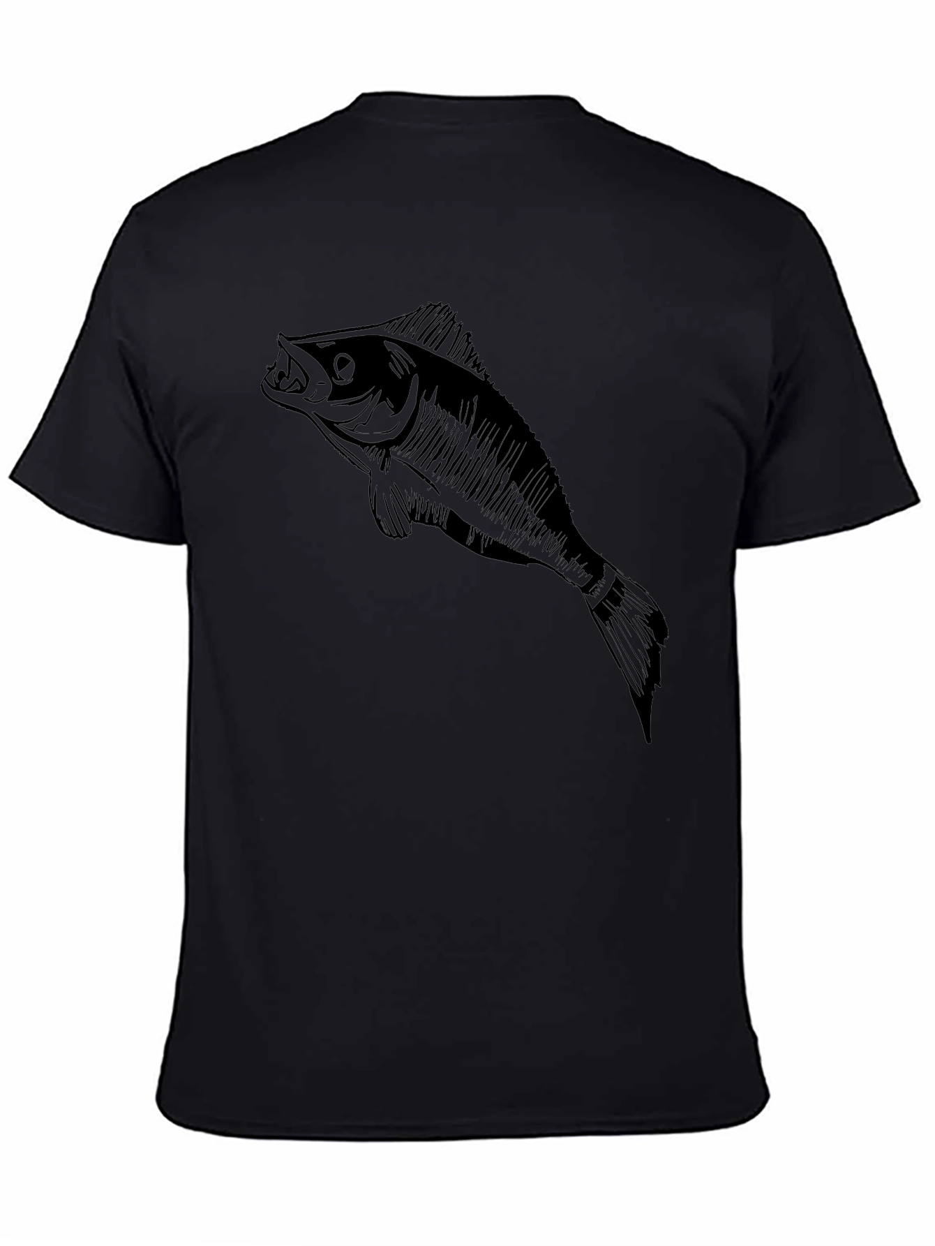 Mens Black T-Shirt with Fish Graphic