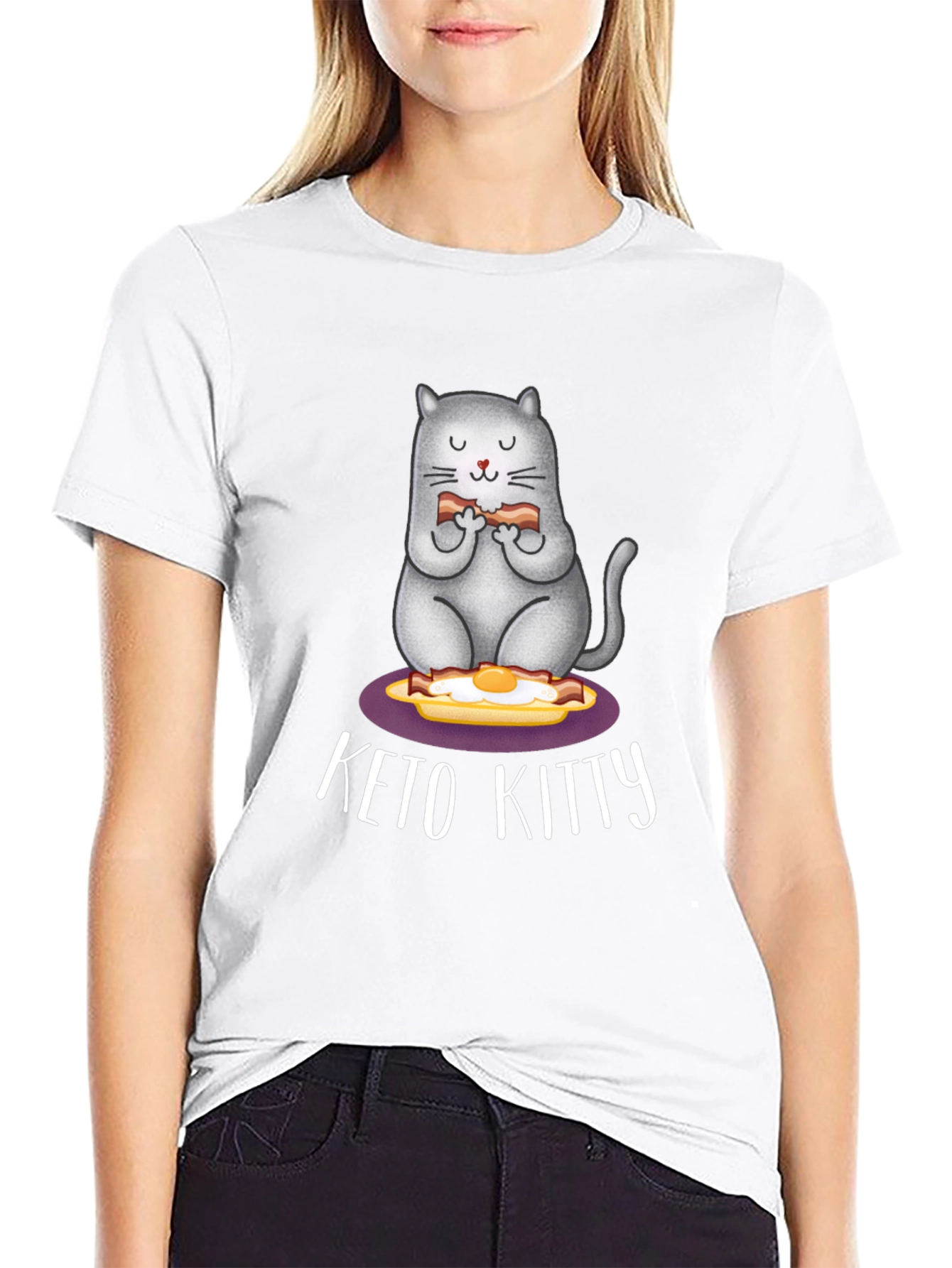 Keto Kitty T-Shirt: Cute Cat Bacon & Eggs Tee