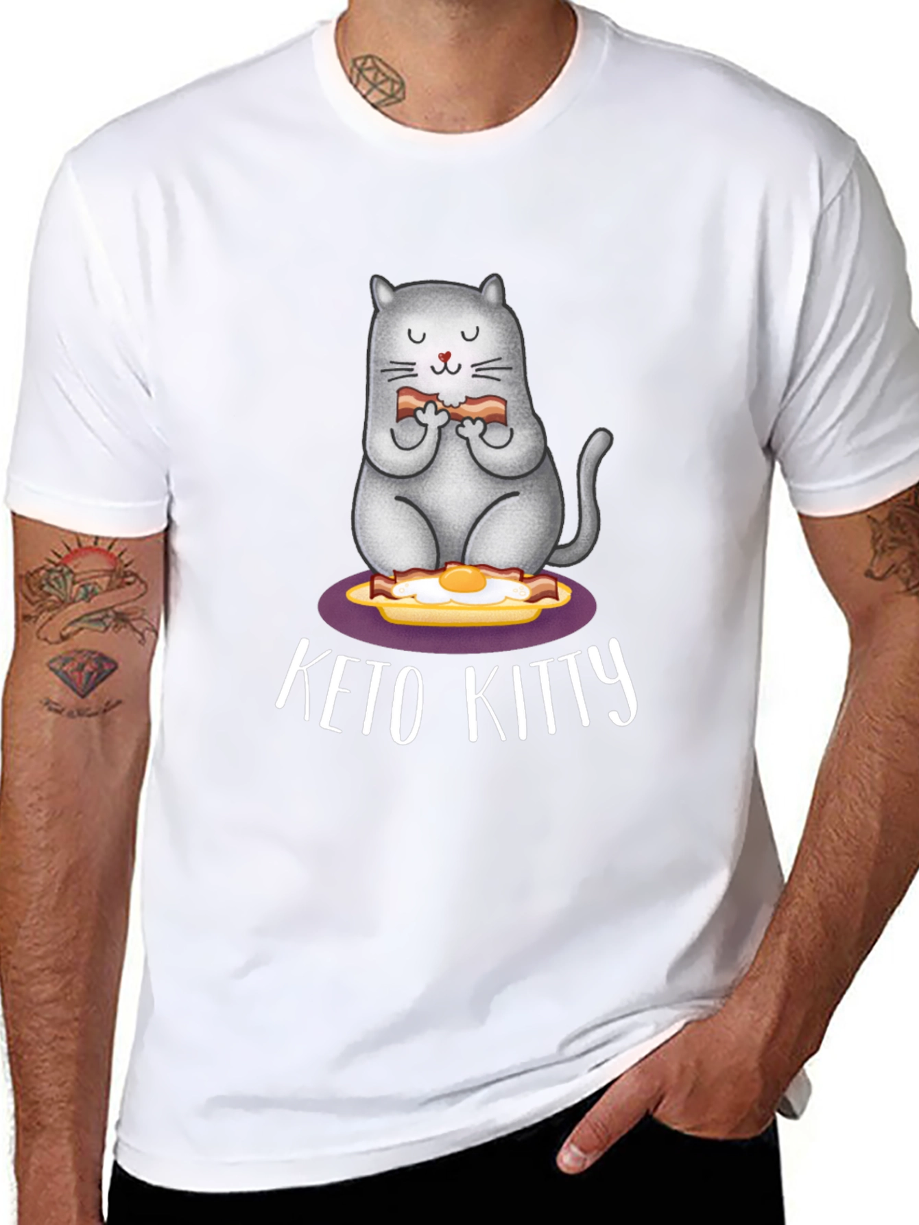 Keto Kitty T-Shirt: Cute Cat Bacon & Eggs Tee