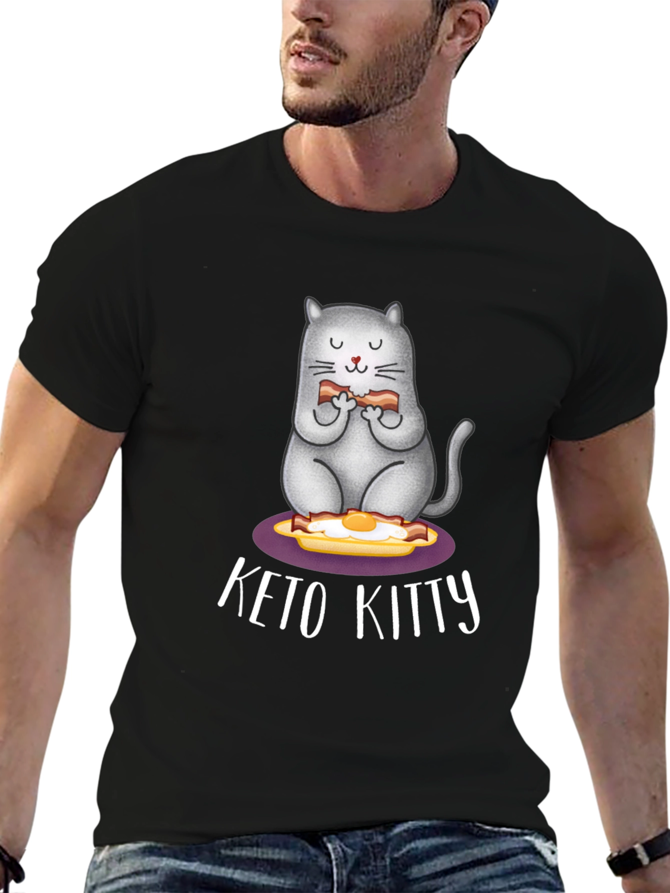 Keto Kitty T-Shirt: Cute Cat Bacon & Eggs Tee