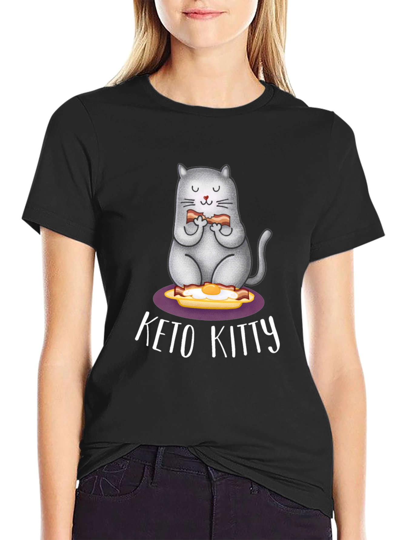Keto Kitty T-Shirt: Cute Cat Bacon & Eggs Tee