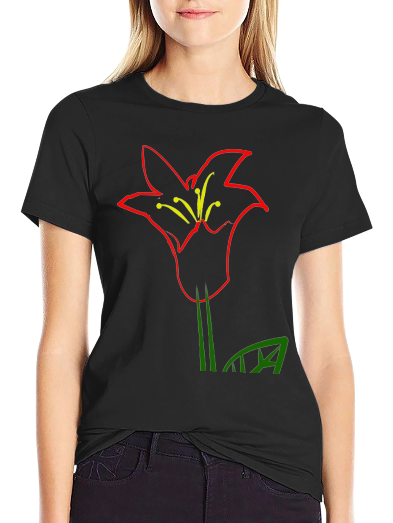 Modern Flower Graphic Black T-Shirt