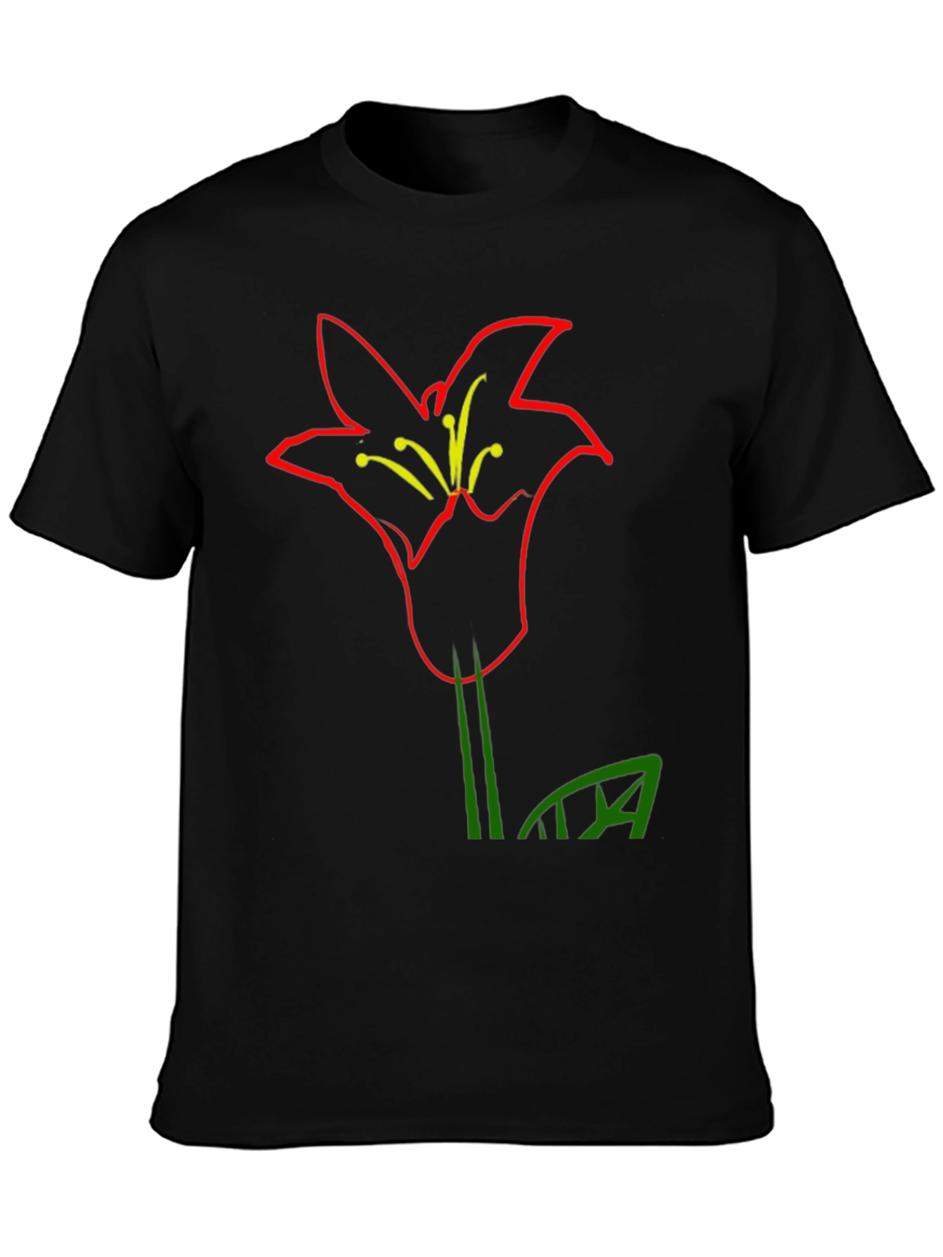 Modern Flower Graphic Black T-Shirt