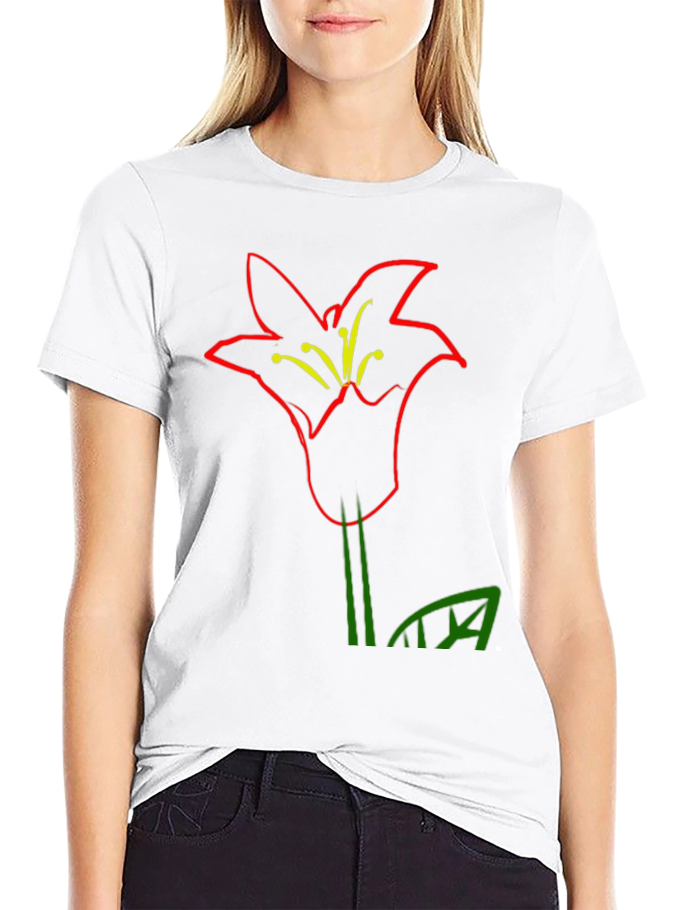 Modern Flower Graphic Black T-Shirt