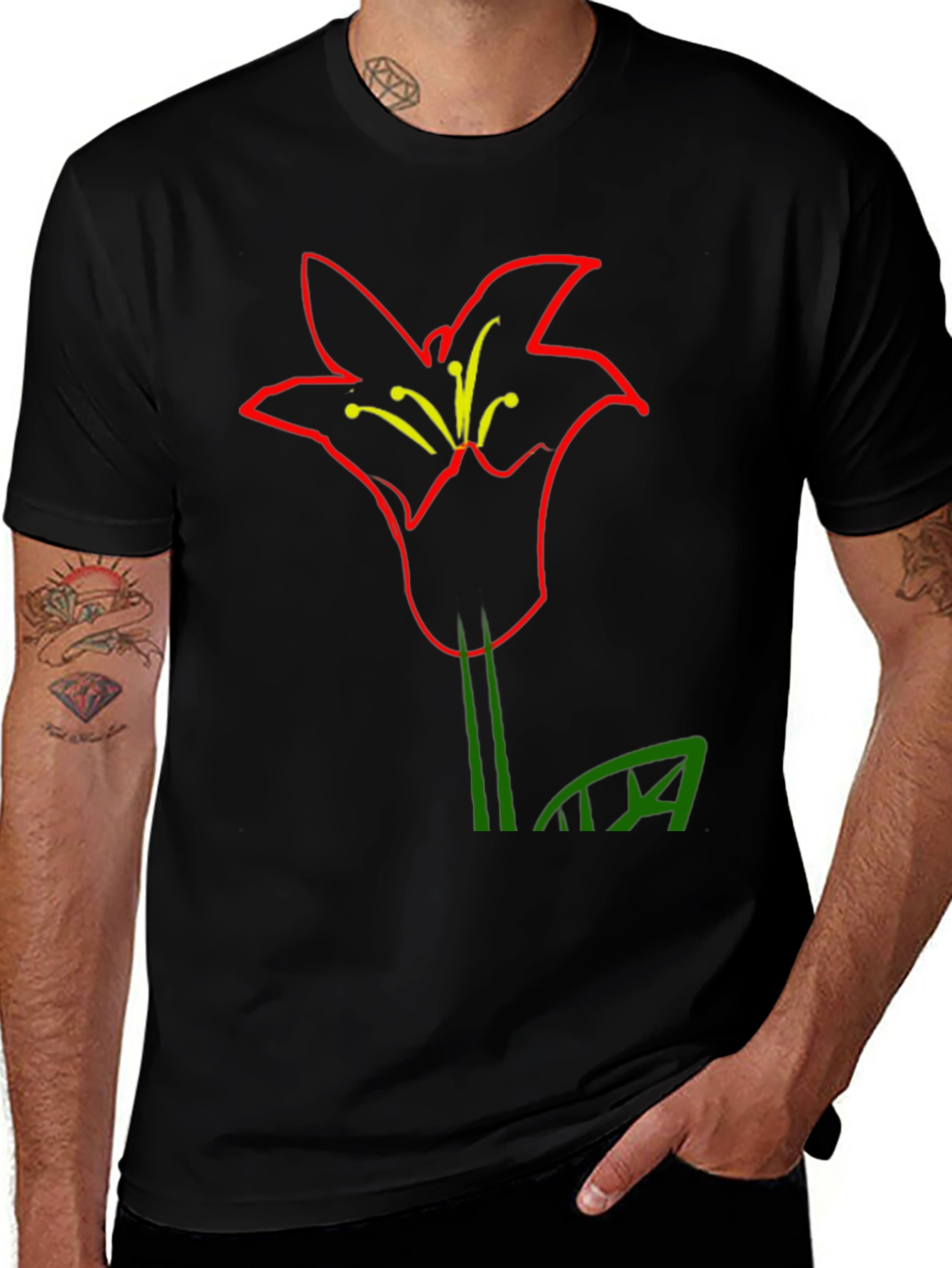 Modern Flower Graphic Black T-Shirt