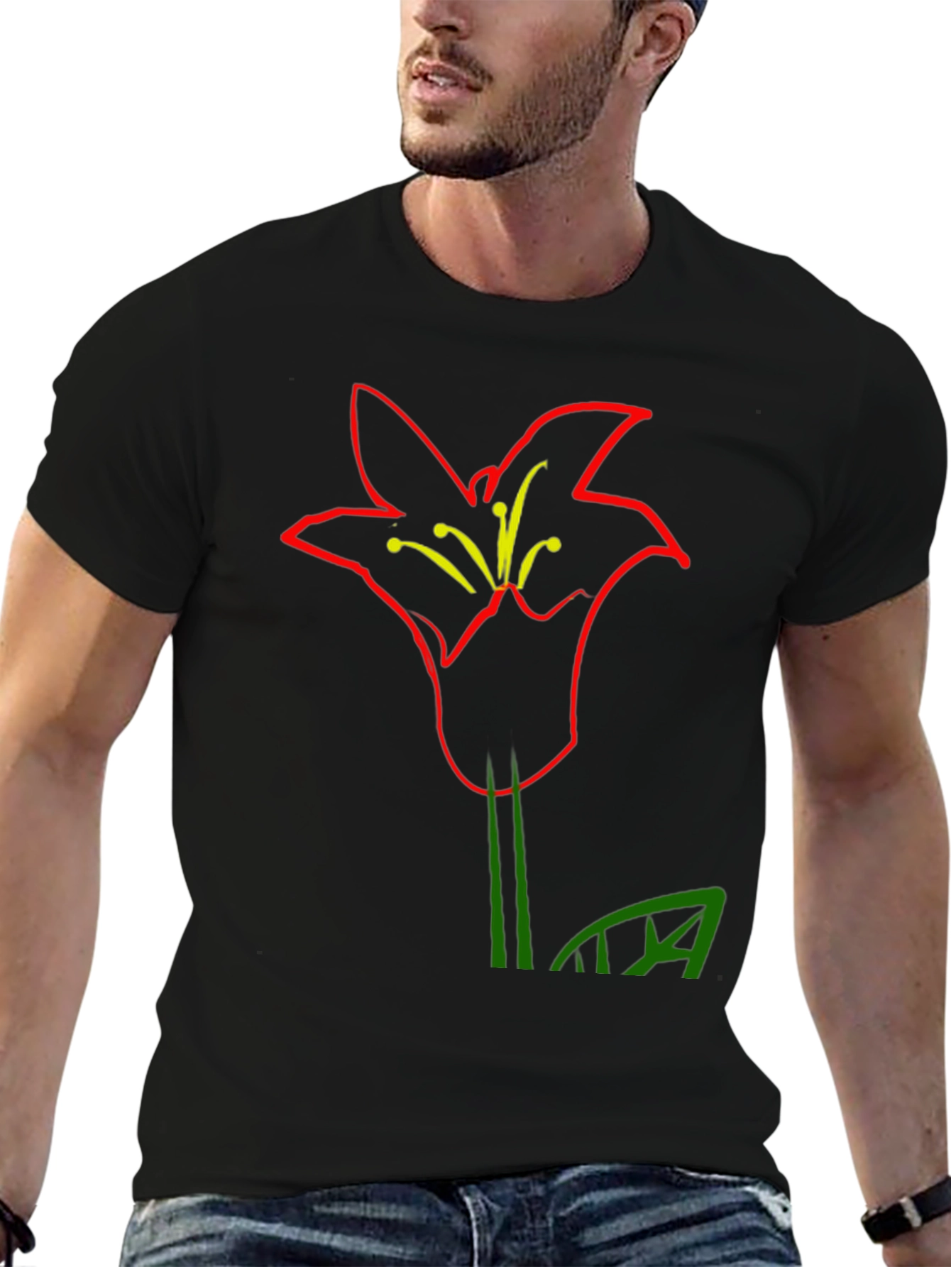 Modern Flower Graphic Black T-Shirt