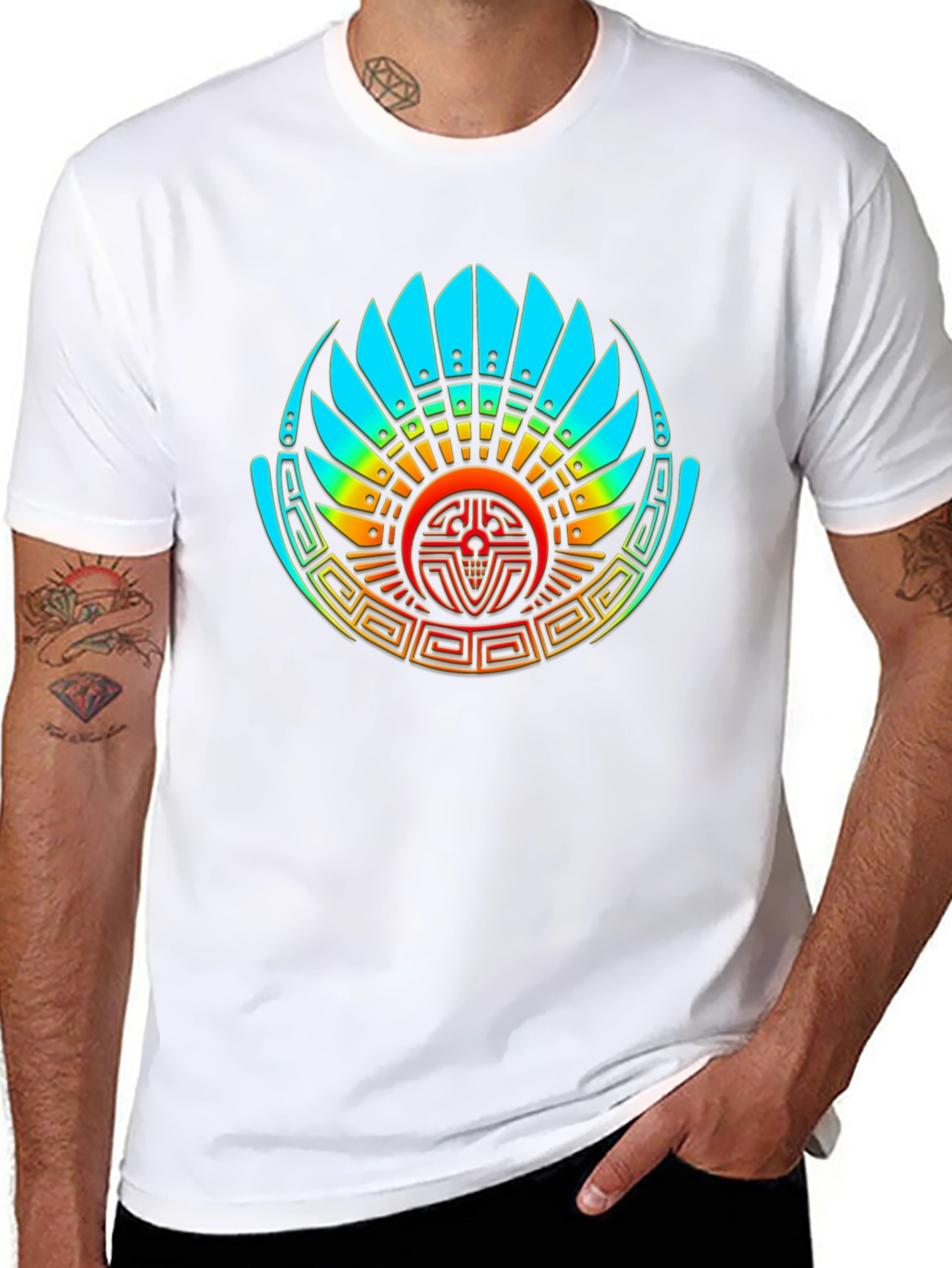 Aztec Feathered Serpent Graphic Tee - Black