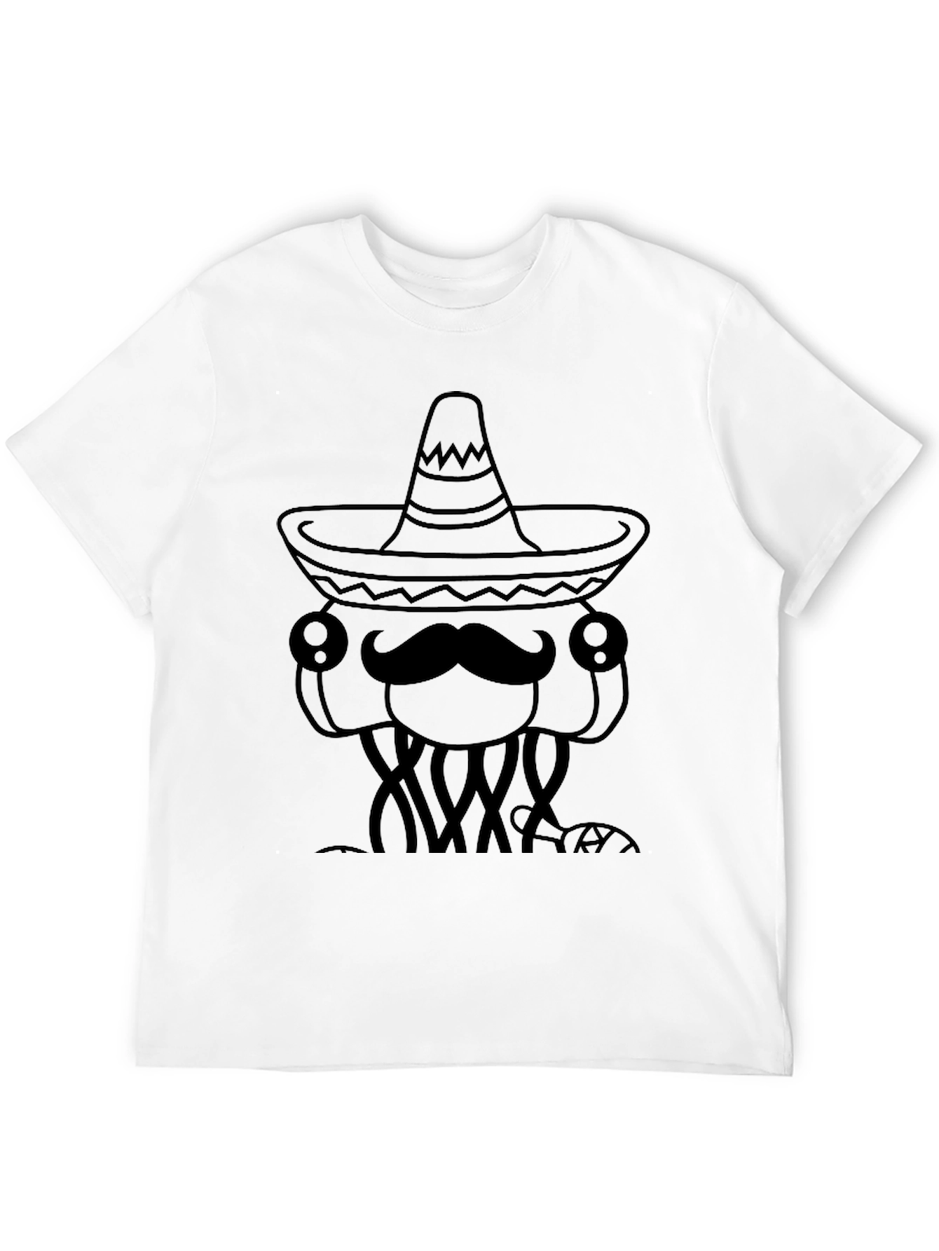 Mens Black T-Shirt with Funny Jellyfish Sombrero Design