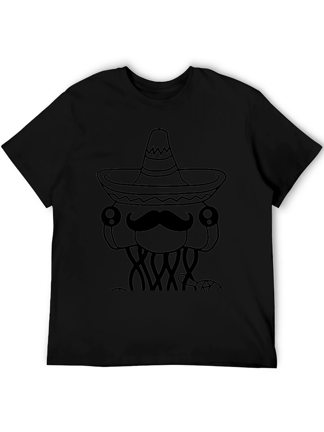 Mens Black T-Shirt with Funny Jellyfish Sombrero Design