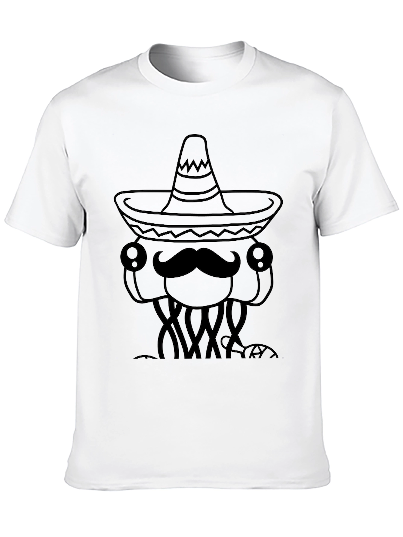 Mens Black T-Shirt with Funny Jellyfish Sombrero Design