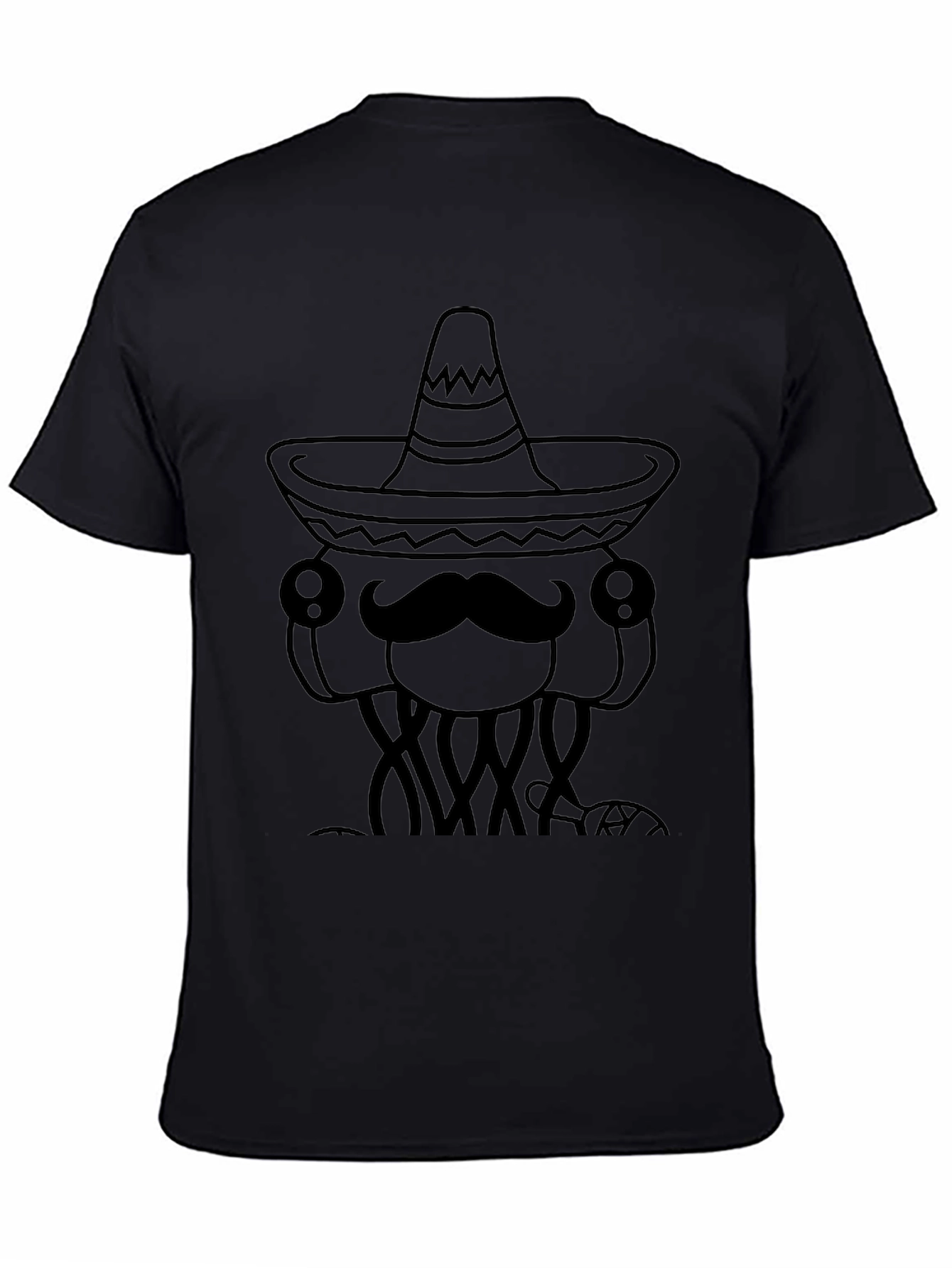 Mens Black T-Shirt with Funny Jellyfish Sombrero Design