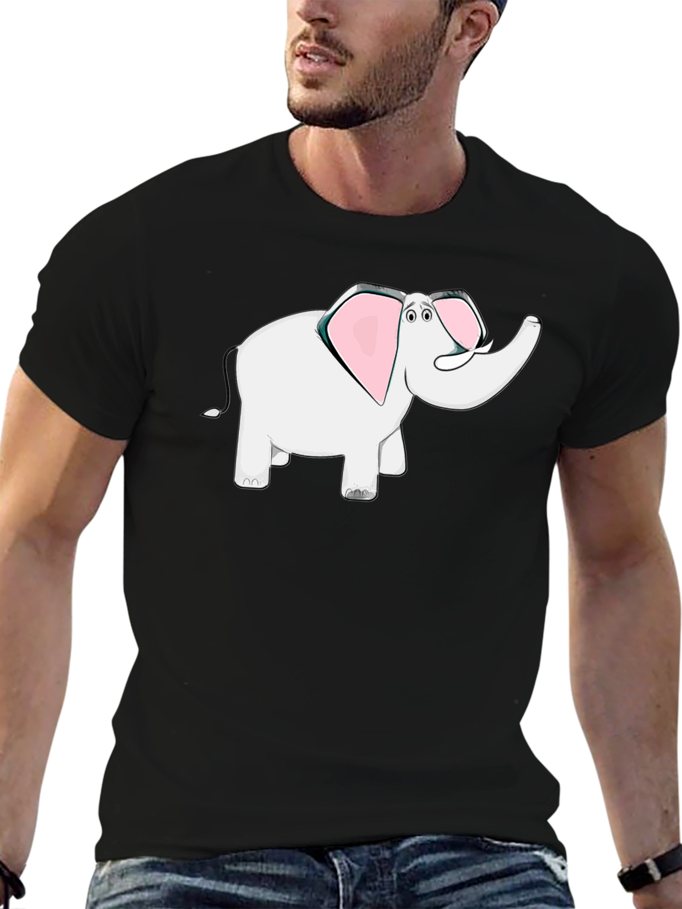 Elephant Cartoon Black T-Shirt