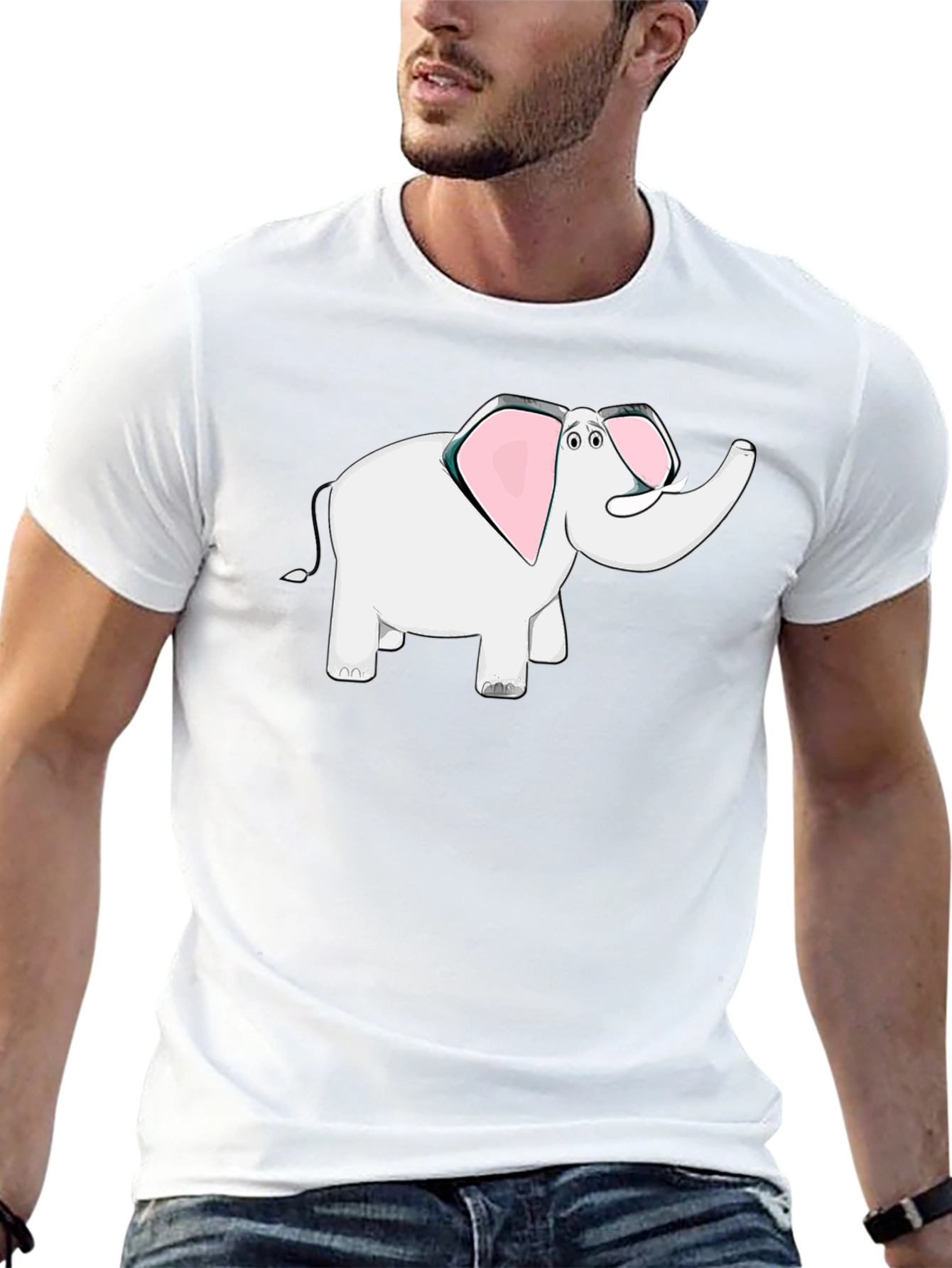Elephant Cartoon Black T-Shirt
