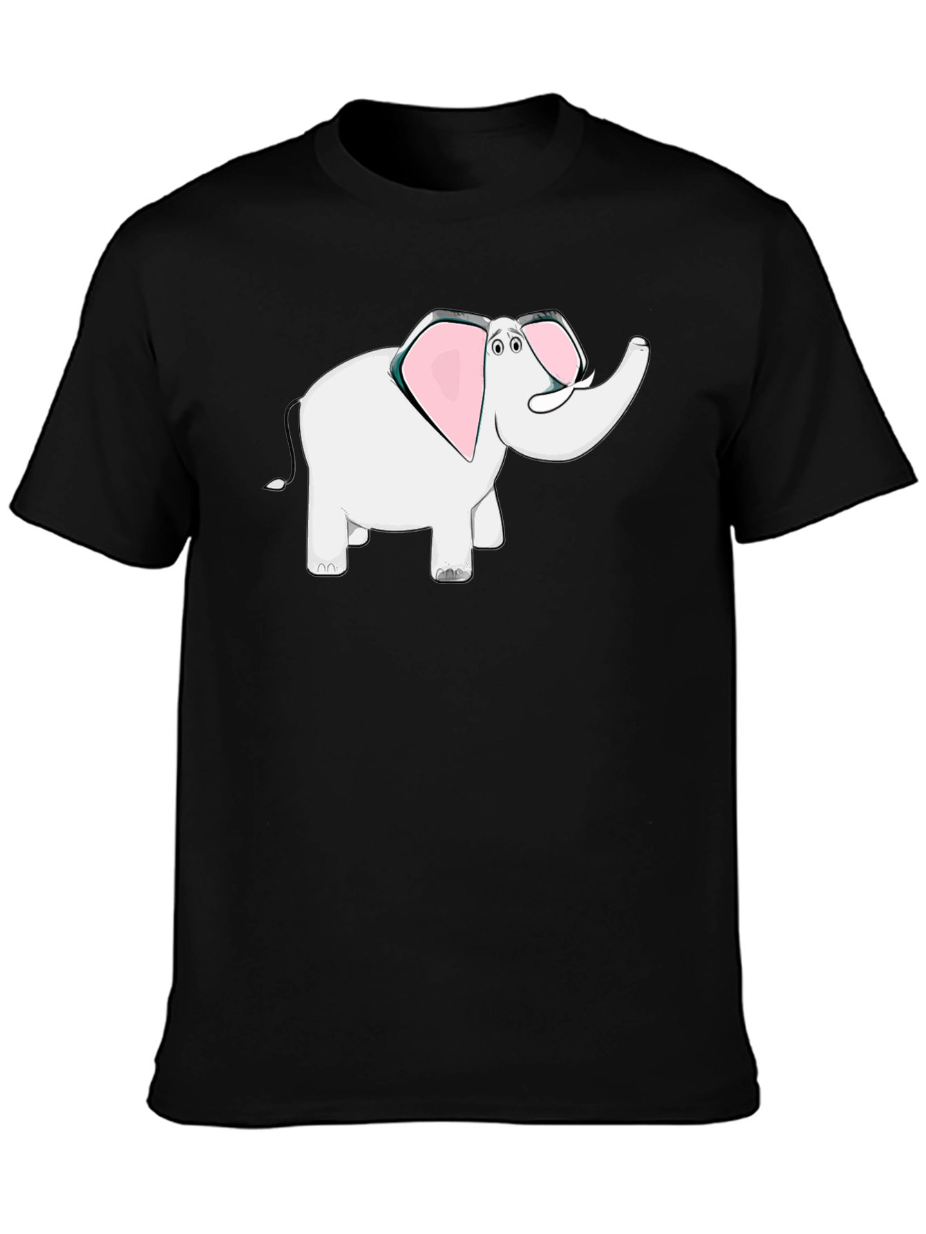 Elephant Cartoon Black T-Shirt